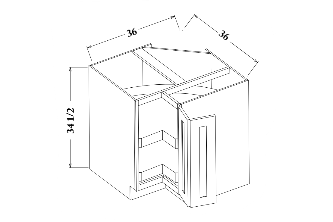 36" Wide Base Corner Cabinet- Doors Attached To Lazy Susan