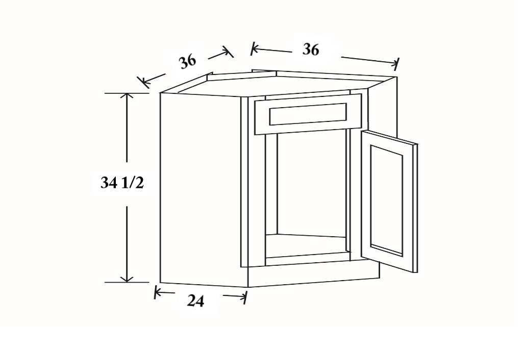 36"Wide Diagonal Corner Sink Base