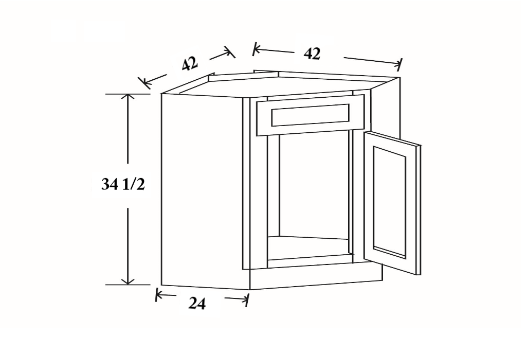 42" Wide Diagonal Corner Sink Base