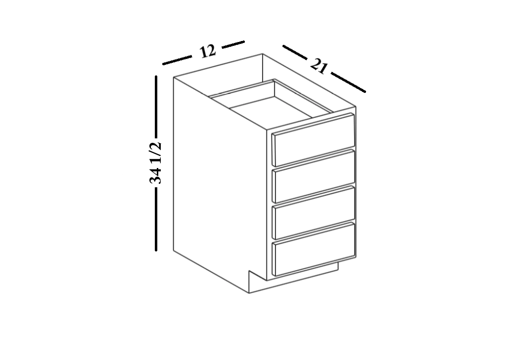 12" Wide Vanity 4 Drawer Base Cabinet